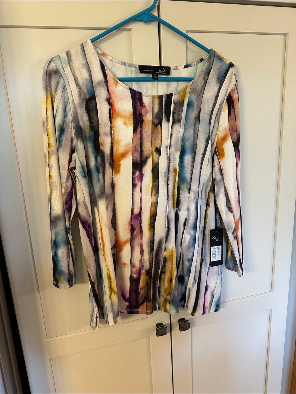 Liv by habitat clothes Multicolor Striped Watercolor Scoop Neck Top - White/Mult